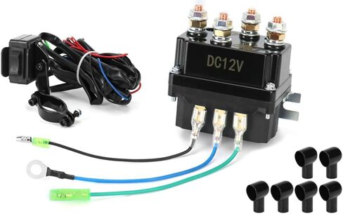 QWORK Universal 12V الملف اللولبي التتابع ونش الروك الإبهام التبديل كومبو لروافع ATV UTV 2000-5000 رطل مع هيكل فولاذي قوي، لمسة نهائية سوداء مطلية بالمسحوق، سهلة التركيب in Kuwait