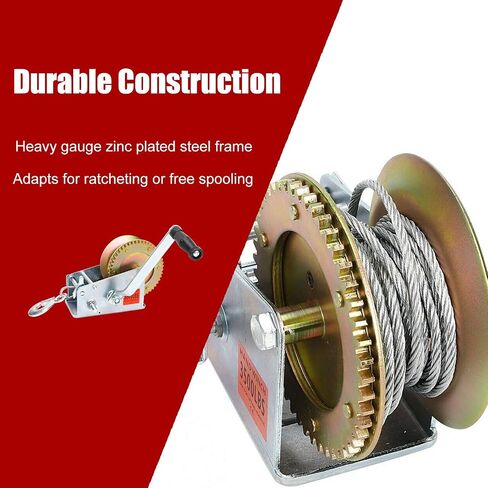 BLACKHORSE-RACING 3500 lbs Hand Winch with 33FT Cable, Hardened Steel 2 Gear Manual Crank Winch for ATV RV Boat Trailer Truck Marine Winch Heavy Duty Hand Crank Winch with Hook in Saudi Arabia