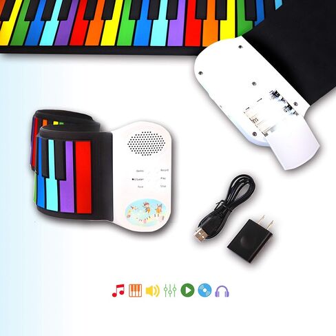 iLearnMusic Roll Up Piano | Portable Keyboard Piano | Hand Roll Electric Piano Keyboard | Premium Silicone & Built-In Speakers (49 Keys, White) in Saudi Arabia