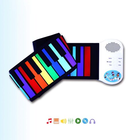 iLearnMusic Roll Up Piano | Portable Keyboard Piano | Hand Roll Electric Piano Keyboard | Premium Silicone & Built-In Speakers (49 Keys, White) in Saudi Arabia