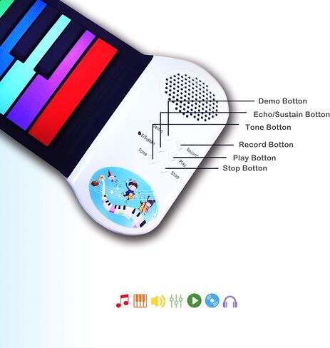 iLearnMusic Roll Up Piano | Portable Keyboard Piano | Hand Roll Electric Piano Keyboard | Premium Silicone & Built-In Speakers (49 Keys, White) in Saudi Arabia