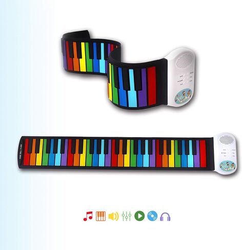 iLearnMusic Roll Up Piano | Portable Keyboard Piano | Hand Roll Electric Piano Keyboard | Premium Silicone & Built-In Speakers (49 Keys, White) in Saudi Arabia