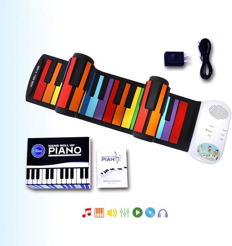 iLearnMusic Roll Up Piano | Portable Keyboard Piano | Hand Roll Electric Piano Keyboard | Premium Silicone & Built-In Speakers (49 Keys, White) in Saudi Arabia