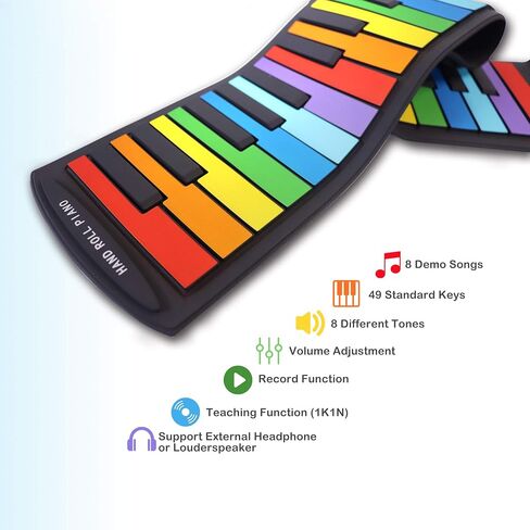 iLearnMusic Roll Up Piano | Portable Keyboard Piano | Hand Roll Electric Piano Keyboard | Premium Silicone & Built-In Speakers (49 Keys, White) in Saudi Arabia