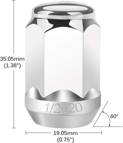 صواميل عروة العجلة 1/2 × 20 - صواميل عروة منتفخة من الكروم - 1.38 بوصة طول 3/4 بوصة سداسية، متوافقة مع شاحنات جيب رانجلر CJ YJ TJ JK فورد موستانج رينجر 20 قطعة in Kuwait