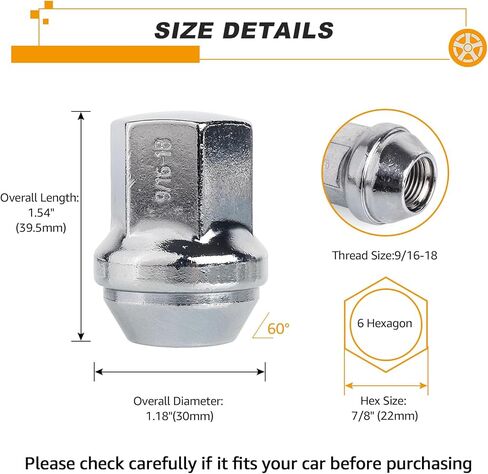 PUENGSI 20 قطعة 9/16-18 صواميل العروة، 1.54 بوصة طول 1.18 بوصة واسعة - صواميل مقعد مخروطية الشكل متوافقة مع 2006-2010 دودج داكوتا، 2004-2009 دودج دورانجو، 2002-2010 دودج رام 1500 in Kuwait