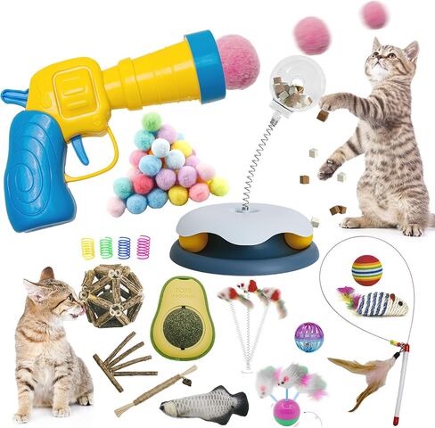 Glamflapin Cat Toys Bulk for Indoor Cats - Cat Toy Ball Launcher Gun, Cat Wand, Catnip Toys Balls, Catnip Fish, Mice, Cat Spring Toys, Colorful Balls and Bells for Cat in Saudi Arabia