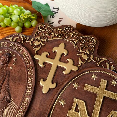 Miraculous Medal Wall Decor Handmade Wooden Virgin Mary Wall Plaque Religious Art Sculpture for Home Decor Christmas Gift (12 Inch) in Saudi Arabia