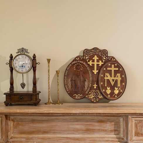 Miraculous Medal Wall Decor Handmade Wooden Virgin Mary Wall Plaque Religious Art Sculpture for Home Decor Christmas Gift (12 Inch) in Saudi Arabia