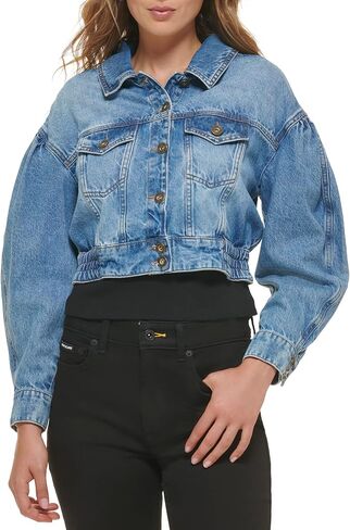 DKNY Women's Denim Fashionable Cropped Jeans Jacket in Saudi Arabia