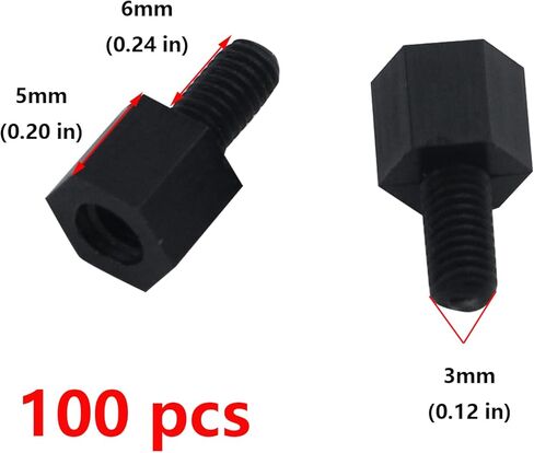 Antrader M3 x 5+6mm Nylon Male Female Thread Hex Nuts Spacer Standoff Screw PCB Pillar Black 100pcs in Kuwait