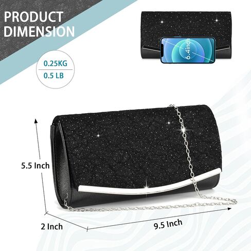 YIQUN Evening Bag Clutch Purses for Women with Chain, Sparkling Envelope Ladies Crossbody Shoulder Handbags Wedding Clutches Bags for Cocktail Prom Formal Party (Black Lace) in Saudi Arabia
