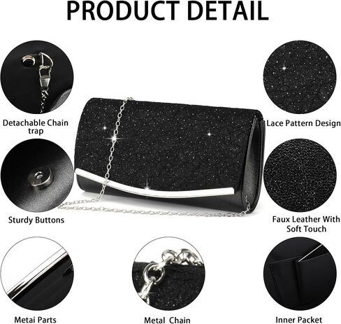 YIQUN Evening Bag Clutch Purses for Women with Chain, Sparkling Envelope Ladies Crossbody Shoulder Handbags Wedding Clutches Bags for Cocktail Prom Formal Party (Black Lace) in Saudi Arabia