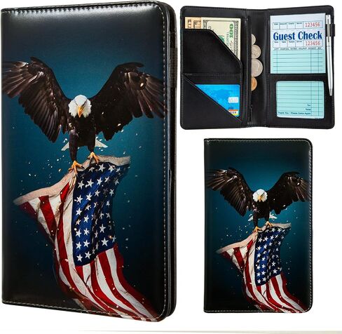 Server Books,Waitress Book Zipper Leather Serving Book Guest Check Book Server Note Pads Holder Organizer Wallet Money Holder Pouch Fit Apron (Black/White) in Saudi Arabia
