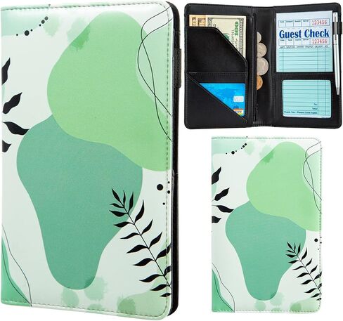 Server Books,Waitress Book Zipper Leather Serving Book Guest Check Book Server Note Pads Holder Organizer Wallet Money Holder Pouch Fit Apron (Black/White) in Saudi Arabia