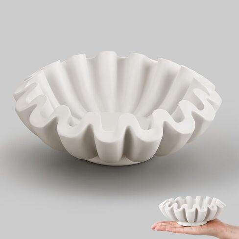 Domensi Decorative Bowls for Home Decor HandCrafted Resin Fluted Ruffle Bowl Fruit Scalloped Bowl Key Bowl for Entryway Table Console Table Decor for Styling Coffee Table Bookshelf Accents (6'' Wide) in Saudi Arabia