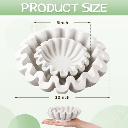 Domensi Decorative Bowls for Home Decor HandCrafted Resin Fluted Ruffle Bowl Fruit Scalloped Bowl Key Bowl for Entryway Table Console Table Decor for Styling Coffee Table Bookshelf Accents (6'' Wide) in Saudi Arabia