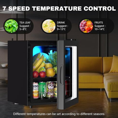 EUASOO 75 علبة مشروبات، ثلاجة تبريد النبيذ، ثلاجة صغيرة صغيرة قائمة بذاتها، مبرد مشروبات مع باب زجاجي رفوف قابل للتعديل لصودا البيرة أو النبيذ، مكتب مثالي للمنزل أو البار باللون الأسود in Kuwait