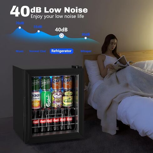 EUASOO 75 علبة مشروبات، ثلاجة تبريد النبيذ، ثلاجة صغيرة صغيرة قائمة بذاتها، مبرد مشروبات مع باب زجاجي رفوف قابل للتعديل لصودا البيرة أو النبيذ، مكتب مثالي للمنزل أو البار باللون الأسود in Kuwait