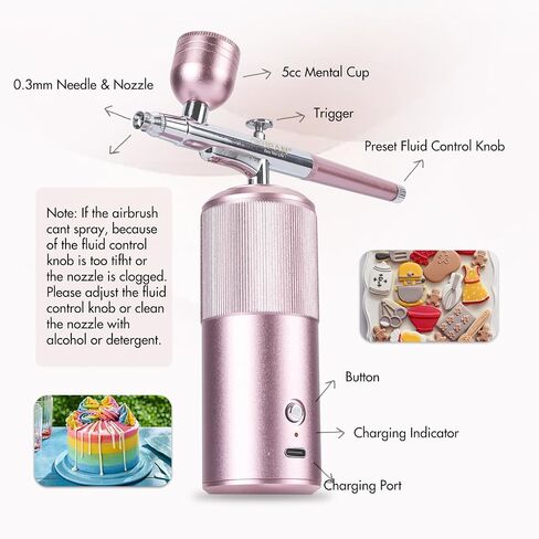OKUPAN Nail Airbrush Machine - Cordless Airbrush Kit with Compressor - Portable Airbrush for Nails, Cake Cookies Decorating, Makeup, Barber, Model Painting (Pink) in Saudi Arabia