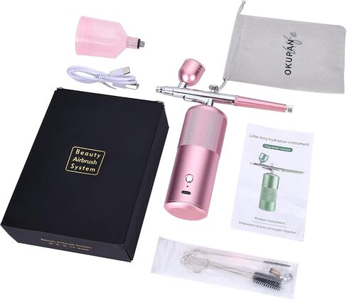 OKUPAN Nail Airbrush Machine - Cordless Airbrush Kit with Compressor - Portable Airbrush for Nails, Cake Cookies Decorating, Makeup, Barber, Model Painting (Pink) in Saudi Arabia