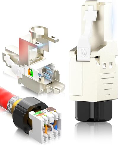 AMPCOM STP CAT6A RJ45 Connector, Zinc Alloy, Tool-Free, 10Gbps, Enterprise, Industrial Grade RJ45 Connector 12-Pack in Saudi Arabia