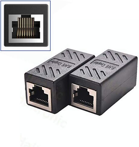 2 حزمة RJ45 مقرنة كابل إيثرنت مقرنة LAN موصل مضمنة Cat7 Cat6 Cat5e Cat5 كابل إيثرنت موسع محول أنثى إلى أنثى (أسود) in Saudi Arabia