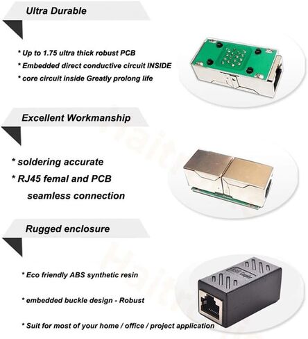 2 حزمة RJ45 مقرنة كابل إيثرنت مقرنة LAN موصل مضمنة Cat7 Cat6 Cat5e Cat5 كابل إيثرنت موسع محول أنثى إلى أنثى (أسود) in Saudi Arabia