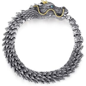 Dragon Shape Curb Chain Bracelet Ring Clasp, Men's Domineering Bracelet Snake Scale Metal Bracelet, Vintage Punk Bracelet, Symbol Luck and Protection Jewelry Gift for Men's in Saudi Arabia