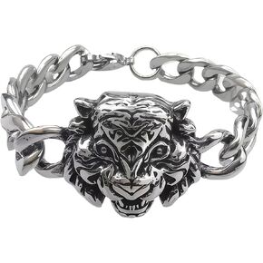 سوار رجالي من الفولاذ المقاوم للصدأ بسلسلة ثقيلة على شكل رأس الذئب مجوهرات لراكبي الدراجات النارية، سلسلة من الفولاذ المقاوم للصدأ، نمط راكب الدراجة النارية القوطي، 22 سم in Kuwait