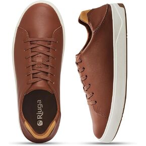 Men's Fashion Leather Sneakers - Orthopedic Casual Dress Shoes with Arch Support &Collapsible Heel，All Weather Rubber Soles, Comfortable Walking Shoes for Men in Saudi Arabia