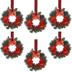 Zeyune 12 Pcs Small Christmas Wreaths for Kitchen Cabinets with Plaid Bow Ribbon Hanging Mini Christmas Cabinet Door Wreaths Decor for Kitchen Window Outdoor Indoor Holiday, 14.96 x 7.87'' in Saudi Arabia