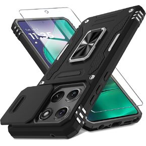 DEERLAMN Case Compatible with Moto G Play 4G 2024 with Slide Camera Cover+Screen Protector (1 Pack),Rotated Ring Kickstand Military Grade Shockproof Protective Cover -Red in Kuwait