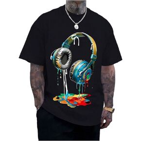 Men’s Headphone Graphic T-Shirt – Vibrant Music Print Casual Street Style Cotton Tee in Kuwait