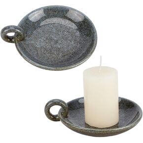 OLYCRAFT 2pcs Vintage Ceramic Candle Holders with Handle 4.8x5.6 Inch Haze Blue Ceramic Candle Plate Holder Vintage Style Round Porcelain Candle Plate Decorative Candlestick Holder in Saudi Arabia