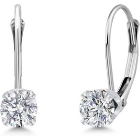 أقراط جيم ستون كينغ من الذهب الأبيض عيار 14 قيراط والألماس الأبيض من Lab Grown Diamond للنساء | 0.54 سنت | الأحجار الكريمة حجر بخت شهر أبريل | جولة 4 مم | لون سائل الدفاع | وضوح VVS-VS in Kuwait