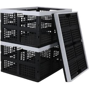 Yuright 34 Liter Plastic Collapsible Crate for Storage, 3 Pack Foldable Milk Crate, Black in Kuwait