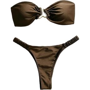 OYOANGLE Women's Strapless Bikini Set Ring Linked Two Piece Swimsuits High Cut Bathing Suits in Kuwait