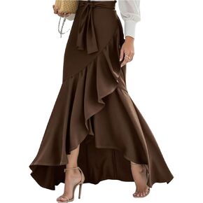 تنورة طويلة أنيقة للسيدات من Verdusa ملفوفة وكشكشة وخصر عالٍ وتنانير أنيقة وحزام ملابس المعلم in Kuwait