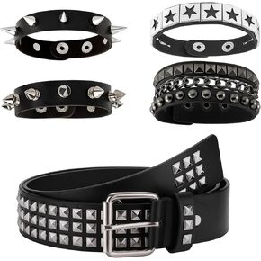 1 حزام مرصع مع 4 أساور متطابقة، مجموعة أحزمة وأساور مرصعة، إكسسوارات موسيقى الروك البانك، أحزمة جلدية بديلة للنساء والرجال in Kuwait
