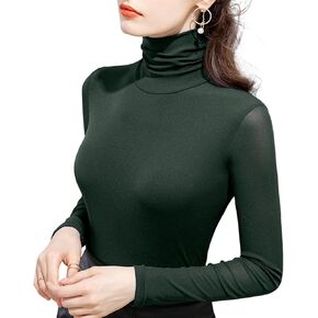Women's Soft Long Sleeve High Neck Sheer Mesh Tops Pullover Baselayer Fitted Undershirts Lightweight Slim Trendy Shirts in Saudi Arabia