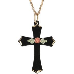Black Hills Antiqued Cross Pendant in Brass with 12k Leaf Accents in Saudi Arabia