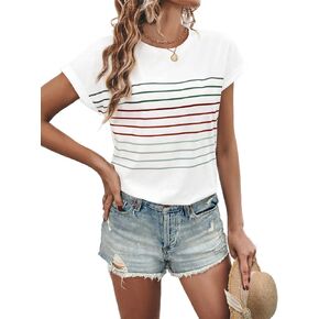 Womens Summer Tops Short Dolman Sleeve Crew Neck Striped Shirts Spring 2026 Fashion Beach Vacation Clothing in Saudi Arabia