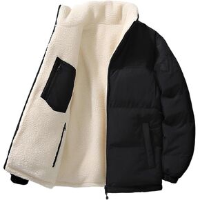 Men's Sherpa Fleece Lined Jacket Reversible Full Zip Windproof Warm Winter Puffy Coat in Saudi Arabia