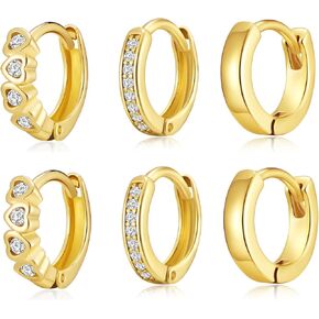 YOIHUR Small Gold Huggie Hoop Earrings Set for Women, 14K Gold Plated Chunky Hypoallergenic Stack Cartilage Earrings, 3 pcs Dainty Cute Multiple Piercing Trendy Jewelry Valentine's Day Gifts for Women in Saudi Arabia