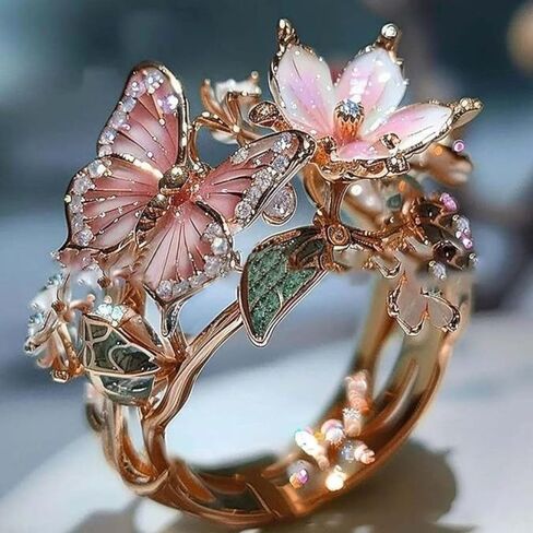 Non-fading Jewelry Accessories Gift Vintage Rings Finger Decorations Butterfly Ring Open Ring(A-Rose Gold) in Saudi Arabia