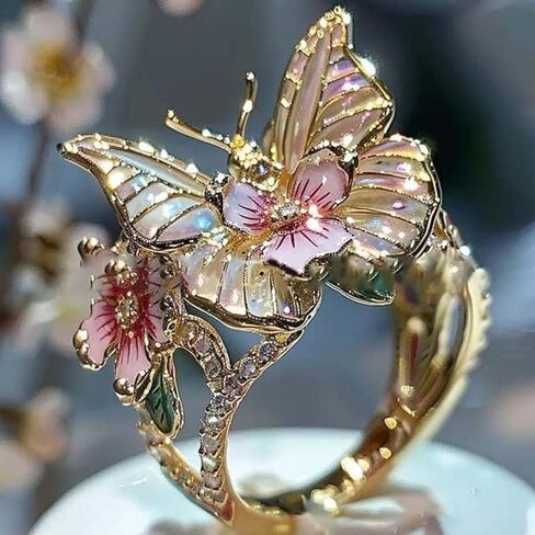 Non-fading Jewelry Accessories Gift Vintage Rings Finger Decorations Butterfly Ring Open Ring(A-Rose Gold) in Saudi Arabia