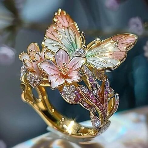 Non-fading Jewelry Accessories Gift Vintage Rings Finger Decorations Butterfly Ring Open Ring(A-Rose Gold) in Saudi Arabia