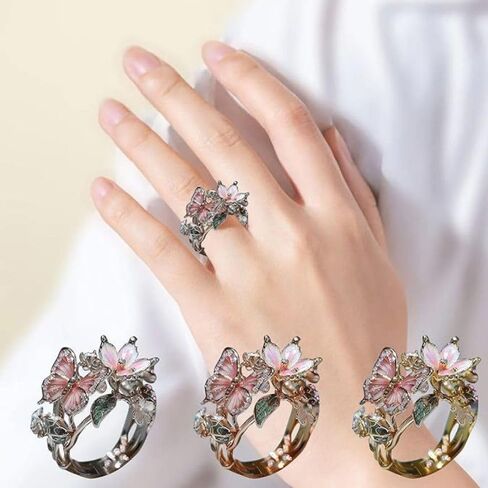 Non-fading Jewelry Accessories Gift Vintage Rings Finger Decorations Butterfly Ring Open Ring(A-Rose Gold) in Saudi Arabia