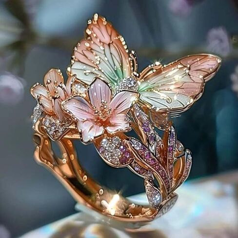 Non-fading Jewelry Accessories Gift Vintage Rings Finger Decorations Butterfly Ring Open Ring(A-Rose Gold) in Saudi Arabia